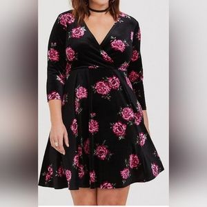Torrid Velvet Floral Skater Dress